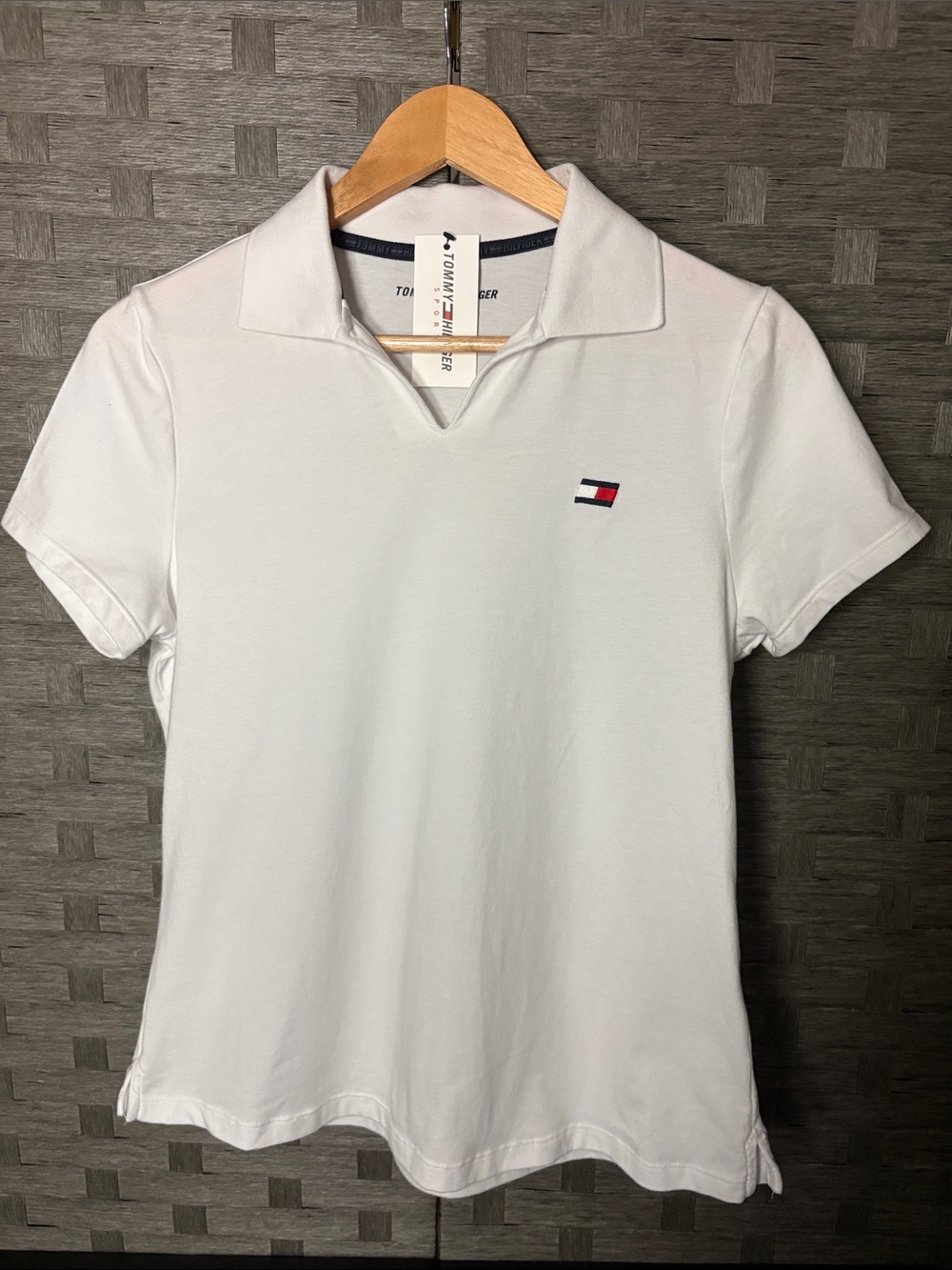 Tommy Hilfiger White Polo Crop Top with Signature Flag